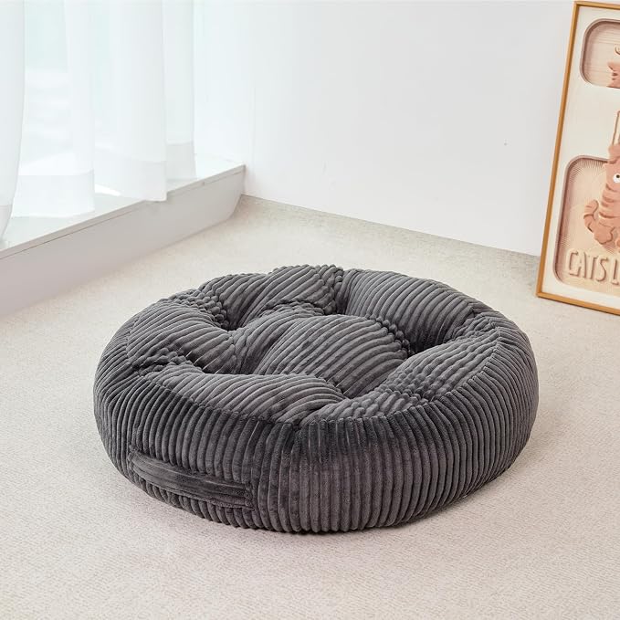 Round Floor Pillow, 6-Inch Thick Meditation Floor Cushion with PP Cotton Filling, Soft Corduroy Boho Floor Seating for Living Room, Bedroom, 22 x 22 Inches (Gray, 1 Pack)