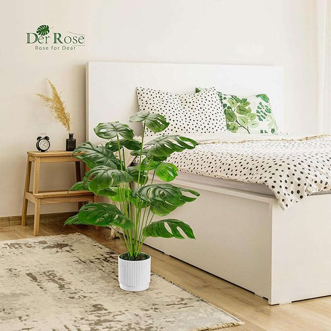 Der Rose 28" Fake Plants Large Artificial Monstera Faux Potted Plants Indoor Tall for Outdoor Living Room House Floor Front Porch Tree Decor (Pack of 2)