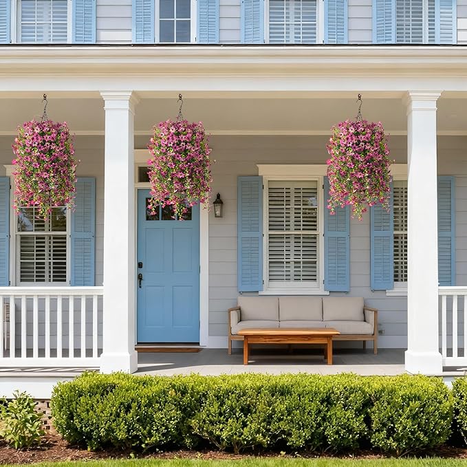 ZFProcess Artificial Hanging Flowers Plants for Outdoor Spring Decoration, 2PCS Faux Silk Daisy UV Resistant Look Real for Outside Home Indoor Planter Porch Garden Yard Decor(Light Purple Red)