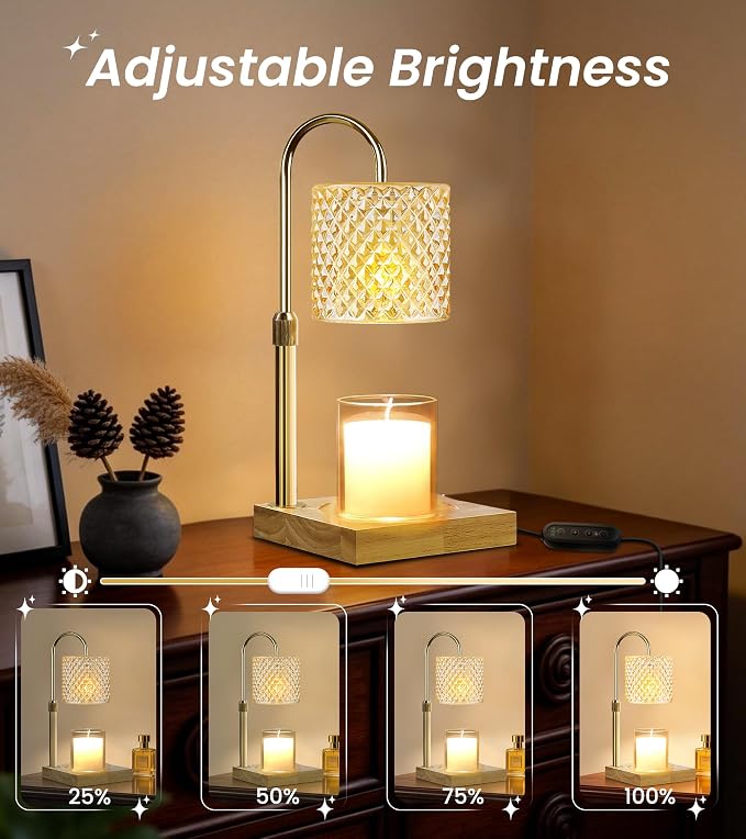 TigQiang Adjustable Height Candle Warmer Lamp with Timer Dimmer, Birthday Gifts for Women, House Warming Gifts, Elegant New Home Decor, Wax Warmer for Jar Candles, Heater Lamp for Scented Wax, Amber