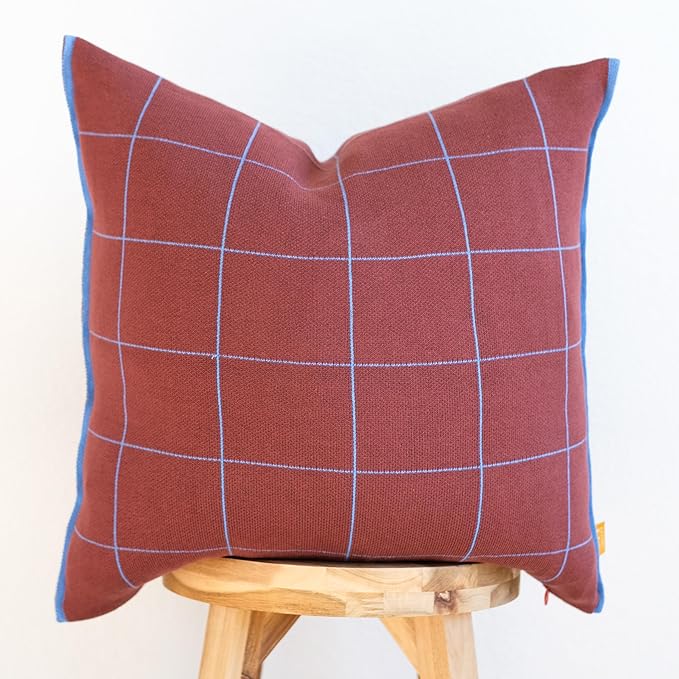 100% Soft Cotton Knitted Modern Window Pane Pillow Cover 18x18 (Burgundy, Maroon, & Vintage Wine)