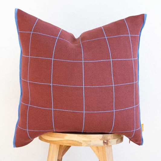100% Soft Cotton Knitted Modern Window Pane Pillow Cover 18x18 (Burgundy, Maroon, & Vintage Wine)