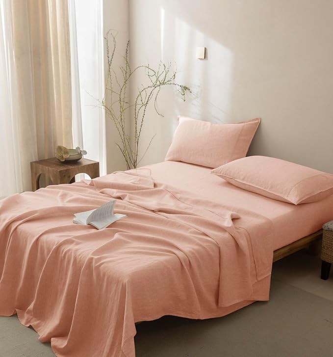 Talasily 100% French Linen Pillow Case Standard Size Set of 2,Oeko-TEX Certified Stone Washed Flax Pillow Shams with Envelope Closure - Breathable & Cooling for Hot Sleepers（Pink,20''x26''）