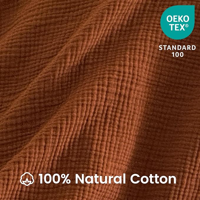 FALUCA Cotton Muslin Cooling Reversible Blanket King Size for Bed, Couch, Four Layers, Soft Lightweight Cozy Breathable Farmhouse Decoration for Summer, Camel