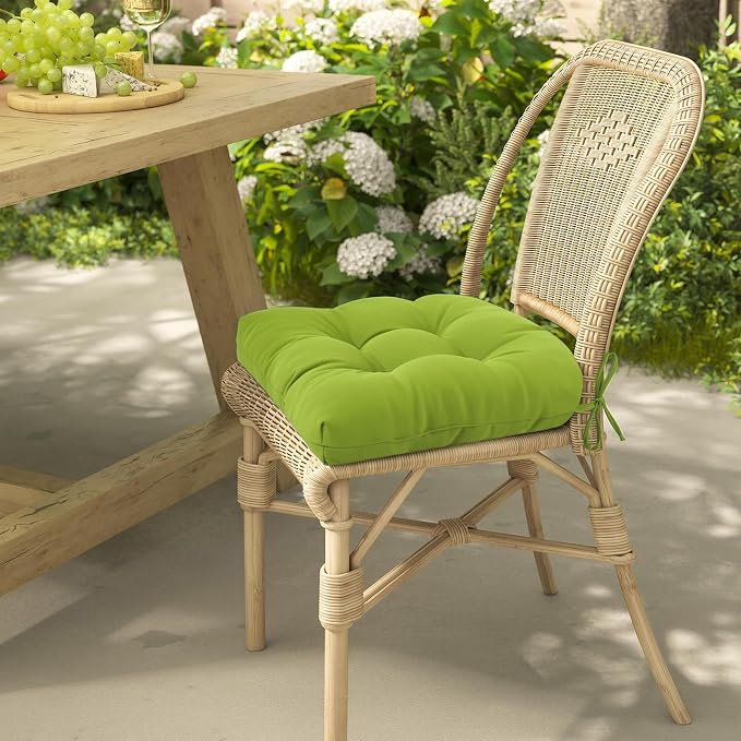 idee-home Outdoor Chair Cushions Set of 4, Patio Seat Cushions | Tufted Thick 17 x 17 x 5 Inch Cushions for Outdoor Furniture Waterproof with Ties, Dining Pads Dark Cerulean