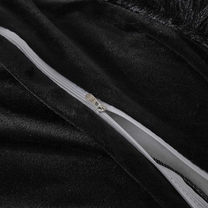 Faux Fur Velvet Fluffy Bedding Duvet Cover Set Down Comforter Quilt Cover with Pillow Shams, Ultra Soft Warm (Black, Queen)