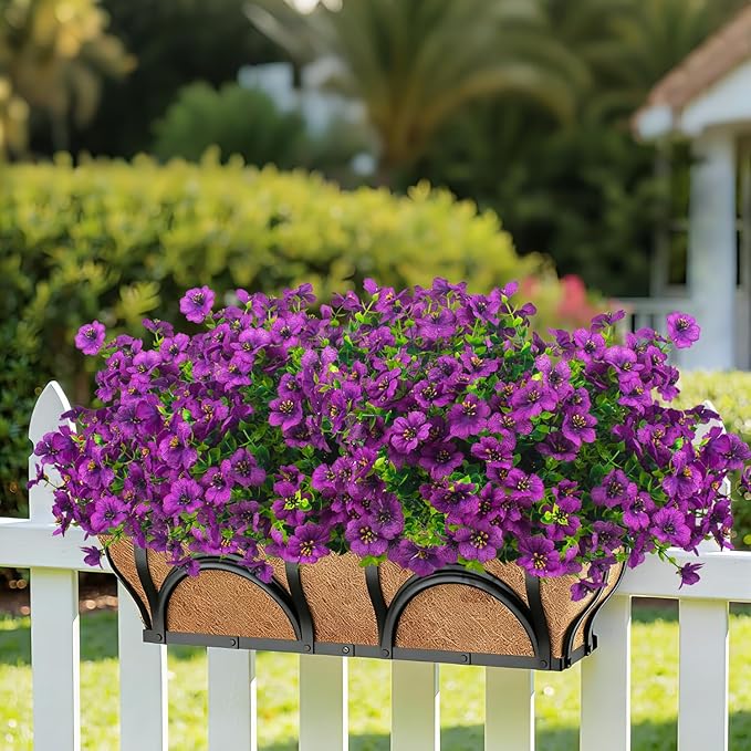 Grunyia 20 Bundles Artificial Flowers for Outdoors, UV Resistant Fake Plants Flowers Greenery Shrubs Plants for Decoration Outside Plants Hanging Planter Home Garden Decor (Fuchsia)