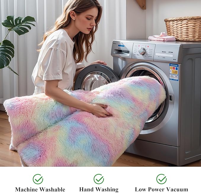 Washable 4x6 Rainbow Fluffy Shaggy Area Rugs, Kawaii Princess Soft Plush Carpet for Girls Bedroom Kids Playroom, Cute Colorful Fuzzy Rug for Nursery Dorm Baby Toddler Teenage