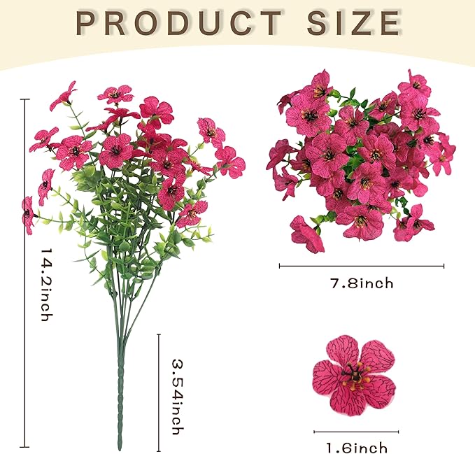 Senjie 12 Bundles Artificial Flowers Bulk for Outdoor Decor, UV Resistant Fake Plastic Flowers, Faux Flowers for Porch Patio Window Boxwood Garden