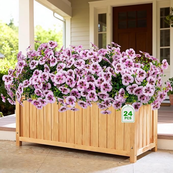 24 Pcs Artificial Fake Pansy Flowers for Outdoor,Faux Silk Plants Flowers UV Resistant Pansies Spring Flowers for Planter Front Door Porch Yard Patio garden Window Box Home Decor(Light Pink)