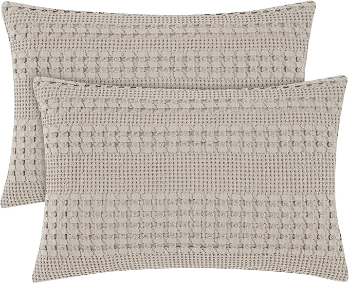PHF 100% Cotton Waffle Pillow Shams Standard Size, 2 Pack 20" x 26" Soft Skin-Friendly Pillowcases, No Filling, Aesthetic Woven and Breathable Waffle Weave Pillow Case Covers for Bed, Pearl Gray