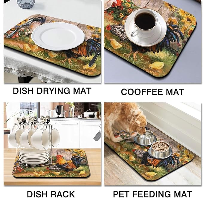 Fun Coffee Mat 19inx12in,Coffee Bar Mat for Countertops,Absorbent Hide Stain Anti-Slip Coffee Bar Accessories Fit Under Coffee Machine Mat,dish Drying Mats for Kitchen