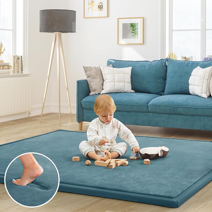 Baby Play Mat for Floor Nursery Rug Muscle Mat Area Rug Playroom Rug Playpen Mat Elastic Foam 1.3" Thick Crawling Mat for Babies,Toddlers, Infants, Kids 71"x79",Indigo