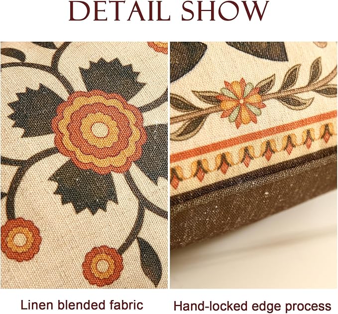 bilin gaier Brown Throw Pillow Covers Set of 2,Floral Farmhouse Linen Accent Pillows Cover for Couch Throw Pillows Case,Decorative Lumbar Pillows for Couch Sofa Bed Chair Cushion Covers 12"x20"