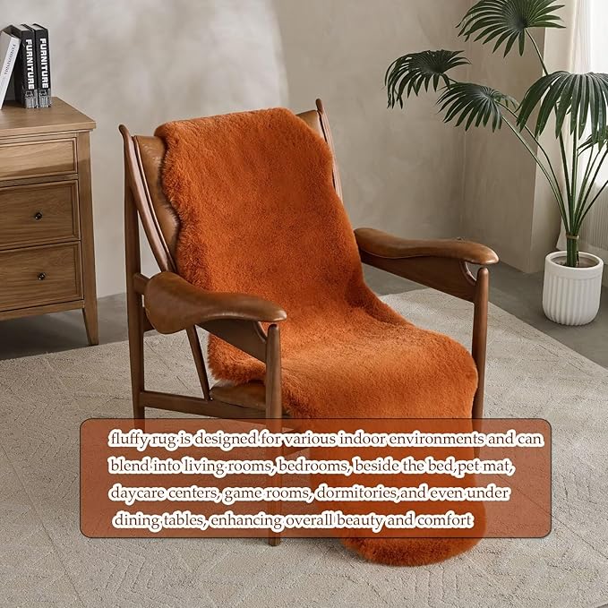 1700GSM Fuzzy Faux Sheepskin Fur Area Rug,Extra Soft Faux Fur Mat,Fluffy Shaggy Fur Rug for Bedroom Living Bedside Rug Room Decor-Burnt Orange, 2 x3 ft
