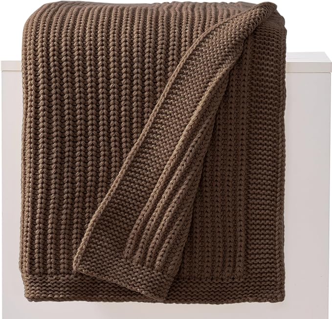 Chunky Knit Brown Throw Blanket for Couch Soft Cozy Knitted Blanket for Sofa Bed,Breathable All-Season Cute Decorative Throw for Living Room,60"x80",Dark Brown