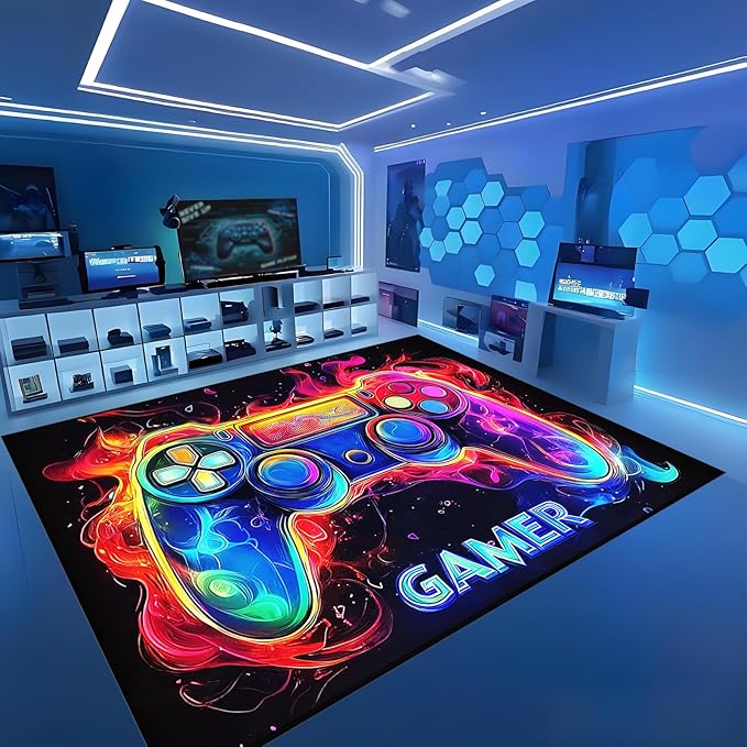 Boys Gamer Area Rug for Room - 6×9 Gaming Carpet Rug for Kids Boys Bedroom Video Games Carpet Gamepad Themed Rugs Kids Room Decor