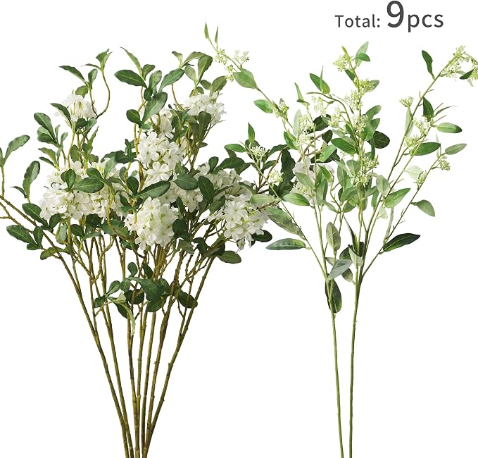 MISSPIN Artificial Flowers with Greenery Stems Faux Plants Indoor Branches for Tall Vase Ultra-Realistic, 9 Pcs Wedding Centerpieces, Home Decor & DIY Bouquets