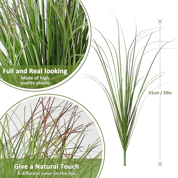 32 Bundles Artificial Plants Onion Grass Outdoor 20 Inch Tall Fake Shrubs Wheat Grass UV Resistant Greenery Stems Faux Bushes Plant for Indoor Outdoor Garden Office Home Decor, Green