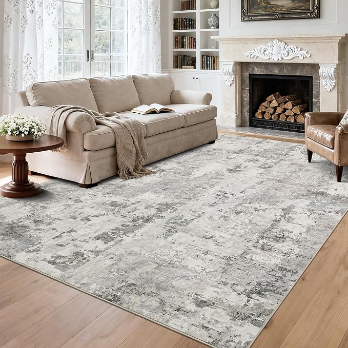 GarveeHome Neutral Area Rugs 8x10 for Living Room, Modern Abstract Large Washable Rug Soft Non Slip Stain Resistant Floor Mat Carpet Indoor Beige Accent Rug for Bedroom Nursery Home Decor