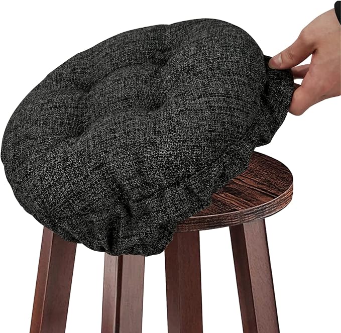 SINOSSO Modern Bar Stool Cushion Dia.14, Fashion Interweaving Design Anti-Skid Silicone Round Stool Seat Cushion Cover Padded (Black, L,1)