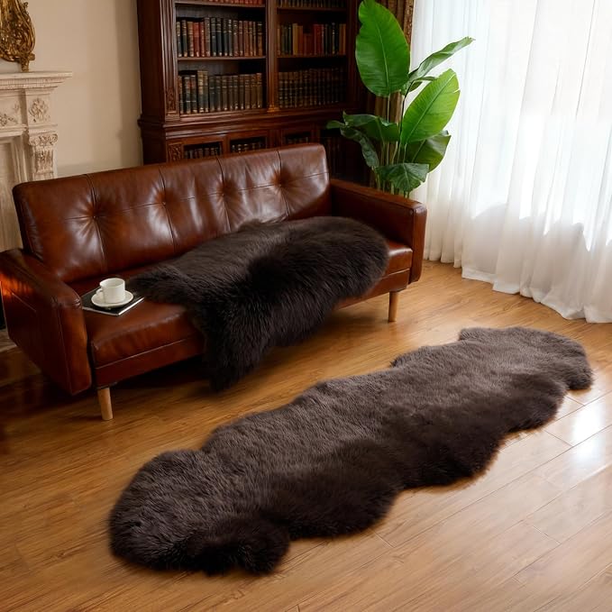 Premium Genuine Sheepskin Area Ruge - Real Wool Fur Shaggy Carpet | Fluffy Soft Natural Lambskin Rug Seat Chair Covers for Couch Sofa Bedroom Living Room(Coffee,2×3 Feet Sheepskin)