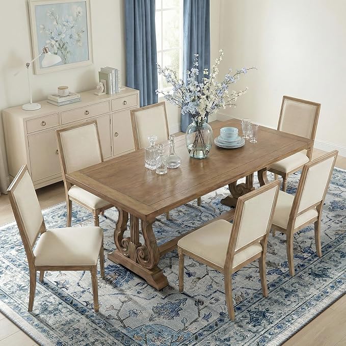 RELEANY Area Rugs 10'x12' Washable Non-Slip, Floral Vintage Distress Print Pattern Medallion Carpet for Living Room Bedroom Dining Room, Light Blue Navy Beige Gray White