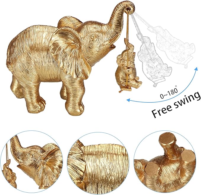 Elephant Statue. Gold Elephant Decor Brings Good Luck, Health, Strength. Elephant Gifts for Women, Mom Gifts. Decorations