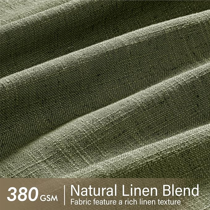MIULEE Olive Green Pinch Pleated Thick Linen Curtains 108 Inches Long 2 Panels Set for Living Room Bedroom, Linen Texture Drapes Pleat Semi Sheer Moss Green Foor to Ceiling Curtains with Hooks&Rings