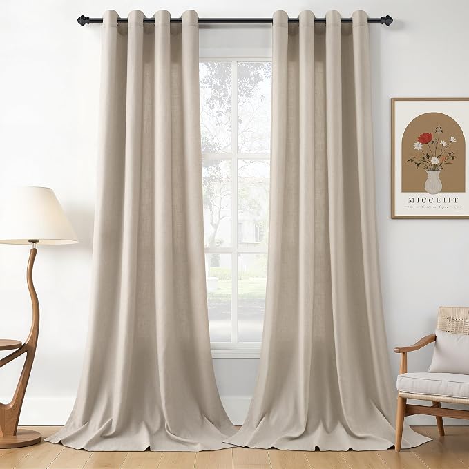 Cobblestone Linen Curtains 102 Inches Long for Living Room Floor to Ceiling Light Filtering Protect Privacy Grommet Top Extra Long Sheer Drapes Modern Farmhouse Curtain for Bedroom 52x102, 2 Panels