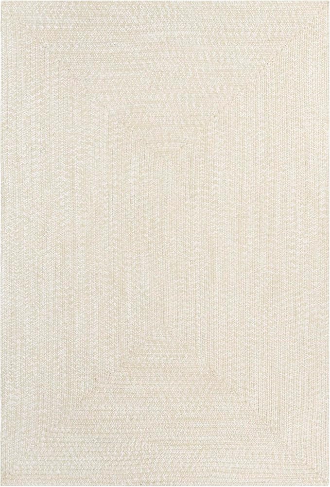 Superior Large Indoor/Outdoor Area Rug, Multi-Tone Reversible Braided Floor Decor for Patio, Front Porch, Entryway, Living Room, Office, Nursery, Artistic Home, 8' x 10', Cream-White