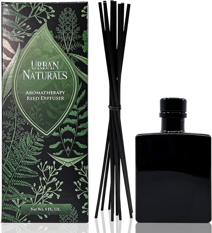 Urban Naturals BlackBerry Vanilla Reed Diffuser Set – Ripe Blackberries, Warm Vanilla & Patchouli – 5 Ounce Sleek Black Rectangular Refillable Glass Bottle – Made in the USA