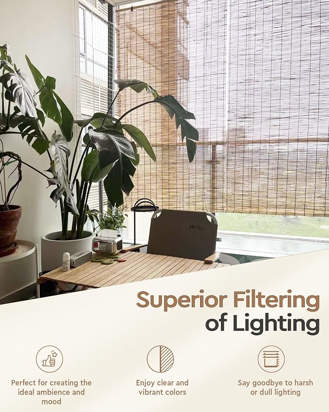 FoundGo 72" W*72" H Bamboo Roller Blinds Sun Shade,Retro Light Filtering Roller Bamboo Curtains Roll Up Curtain Shades for Windows,Doorways.