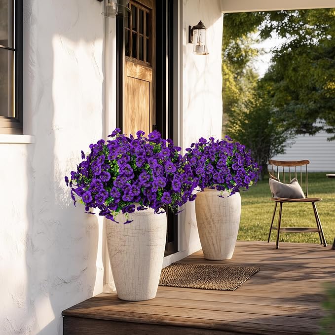 24 Pcs Artificial Fake Pansy Flowers for Outdoor,Faux Silk Plants Flowers UV Resistant Pansies Spring Flowers for Planter Front Door Porch Yard Patio garden Window Box Home Decor(Dark Purple)