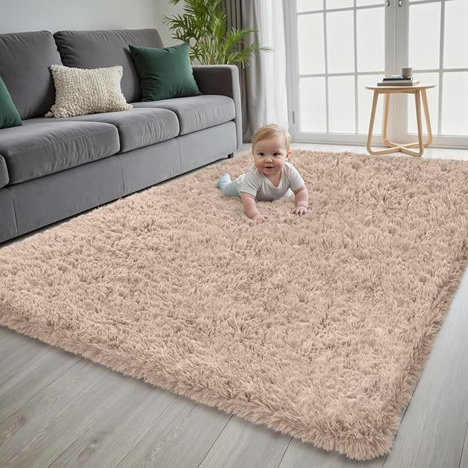 5x7 Area Rug for Living Room, Ultra Soft Fluffy Shag Rugs for Bedroom, Non-Slip Large Fuzzy Plush Rug Indoor Floor Carpet for Nursery Kids Office Dorm Modern Decor, Camel