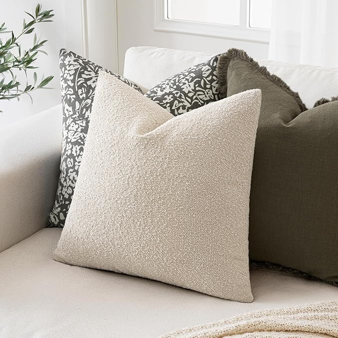 MIULEE 26x26 Inch Decorative Euro Sham Pillow Covers for Couch Bed Set of 2 Textured Boucle Neutral Throw Pillow Covers Natural Beige Ivory Accent Solid Pillowcases Sofa Living Room Home Decor
