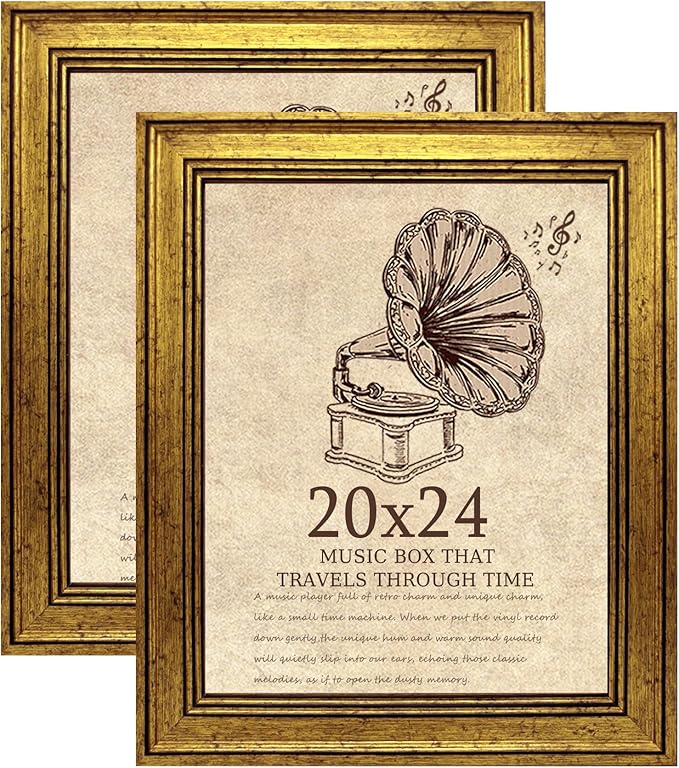 20x24 Picture Frame with Real Glass set of 2, Vintage Frames - Antique Style Frames for Wall - Ornate Frame for Rustic Gold Office or Home Decor Display Family Friends Wedding Gift