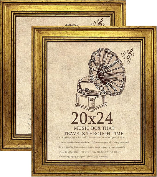 20x24 Picture Frame with Real Glass set of 2, Vintage Frames - Antique Style Frames for Wall - Ornate Frame for Rustic Gold Office or Home Decor Display Family Friends Wedding Gift