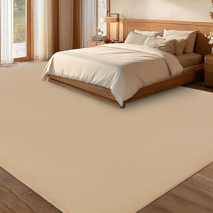 qulint 8x10 Rug for Living Room, Tan Carpet for Bedroom Modern Washbale Area Rug with Thickened Memory-Foam, Minimalist Solid Non Slip Large Carpet for Kid Room Dorm Classroom Home Decor