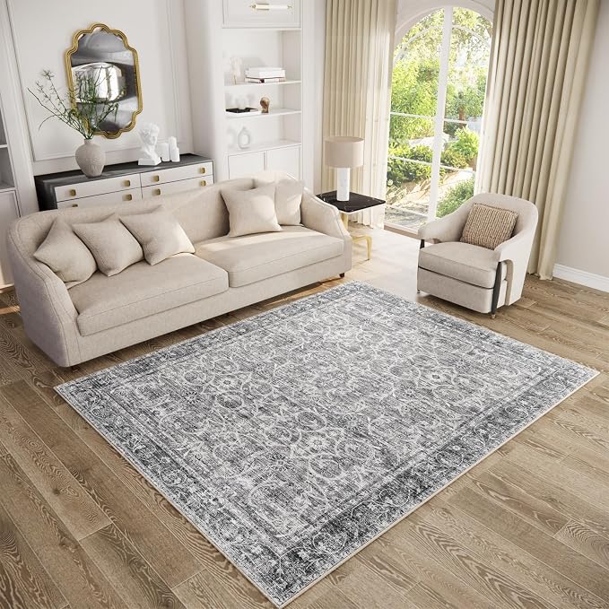 Washable Rugs for Living Room: 5x7 Area Rugs for Bedroom Ultra Soft Non-Slip Stain Resistant Vintage Boho Large Carpet for High-Traffic Dining Room - Farmhouse Decor