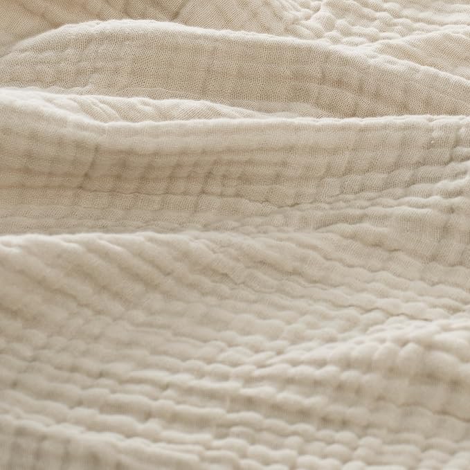Carriediosa 100% Cotton Muslin Throw Blanket 50" X 70" Throw XL Size，4-Layers Summer Gauze Throws for Bed Couch，Soft Lightweight Breathable Linen Blankets Bedspread for Adults All Season，Khaki