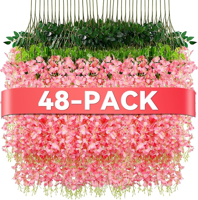 Alotiki Wisteria Hanging Flowers,Fake Hanging Flowers,Wisteria artificiales Garland for Home Wedding Arch Floral Party Garden Ceremony Outdoor Decor,3.6 feet Long(48,Pink)