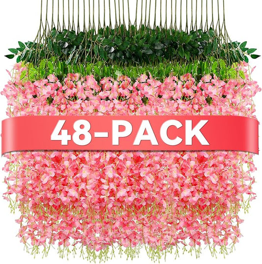 Alotiki Wisteria Hanging Flowers,Fake Hanging Flowers,Wisteria artificiales Garland for Home Wedding Arch Floral Party Garden Ceremony Outdoor Decor,3.6 feet Long(48,Pink)