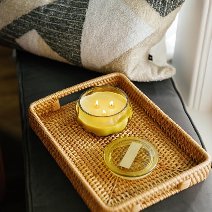 Paddywax Basalt Collection Scented Candle, Soy Wax Blend Glass Jar with Lid, Reusable Home Décor Candle, 10 oz, Yellow Vessel, Tobacco Patchouli