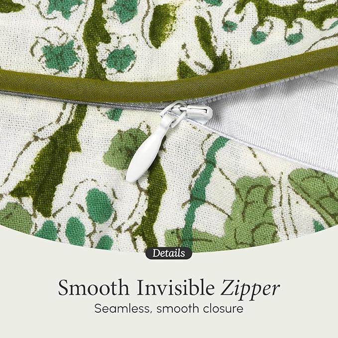 CPC 100% Cotton Throw Pillow Covers 16X16 Green Block Print Pattern Couch Pillow, Cute Boho Decorative Pillows for Living Room, Bedroom with Hidden Zipper- Agate Green