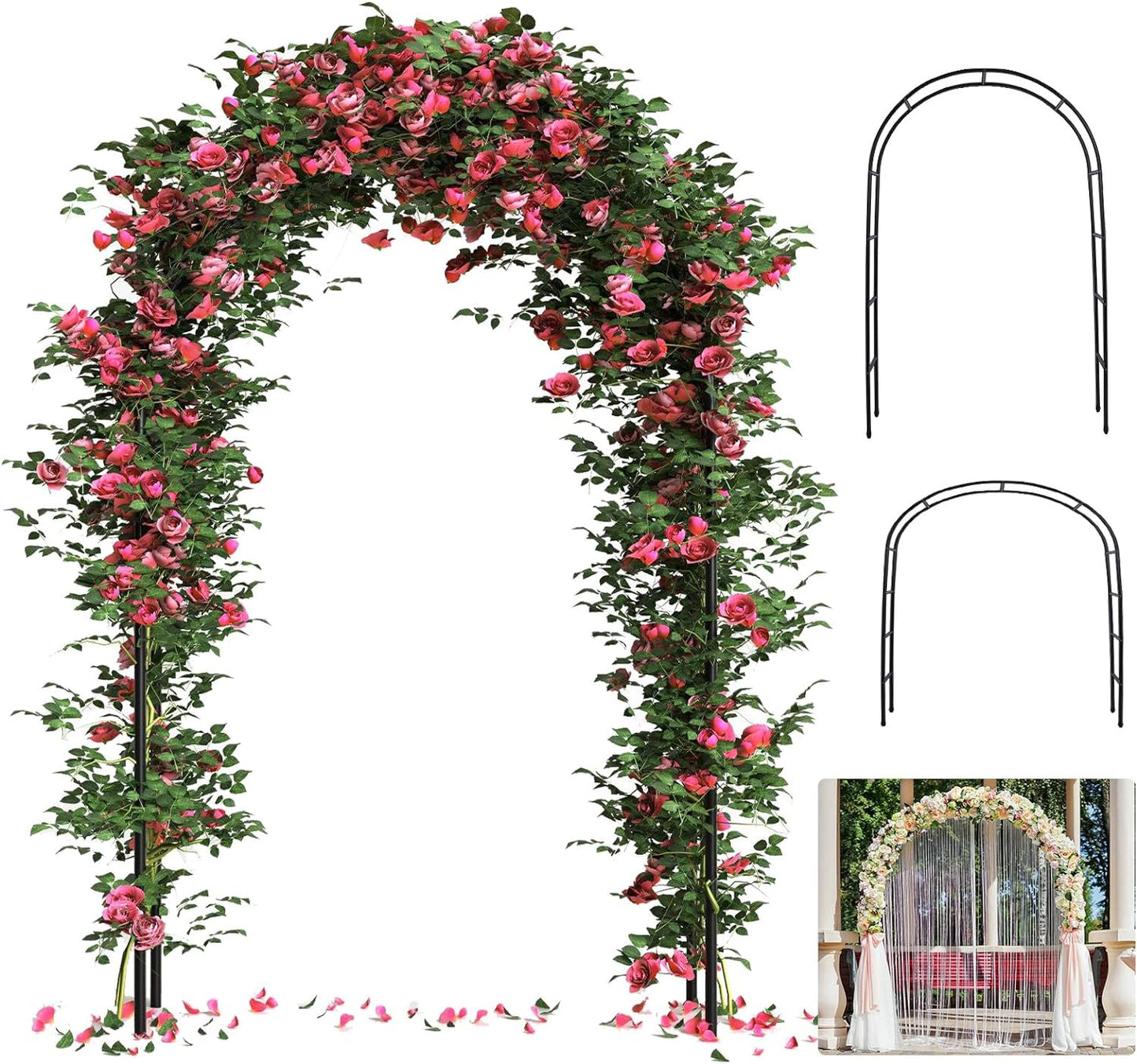Thickened Rustproof Garden Arch, Wedding Arch- 4.6 * 7.8 or 6.4 * 7.5Ft, Easy to Assemble, Long Lasting and Durable, Metal Arch for Garden Arbor Trellis & Climbing Plant