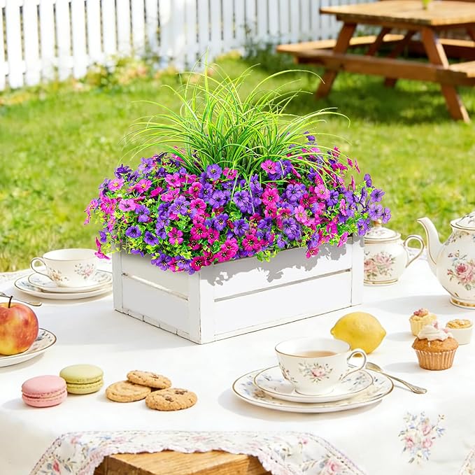 Artificial Flowers for Outdoors 14 Bundles UV Resistant Fake Flowers Daisy with Greenery Plants Faux Outdoor Flowers for Spring Summer Decoration Outdoor Faux Plants Home Window Porch Patio Yard