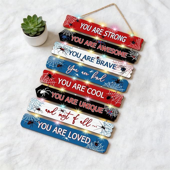 Spider Room Decor with LED Lights Bedroom Boys Room Wall Decor Children Inspirational Motivational Wall Art Wooden Wall Decor Little Boy Kids Room Interior Decor Toddler Room Sign