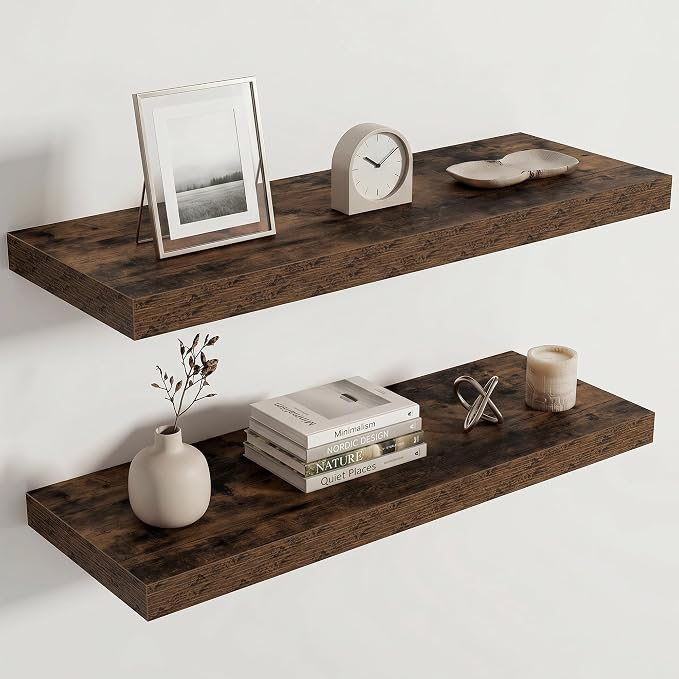 Acovy 10" Extra Deep Floating Shelves for Wall, 30" Long Wood Wall Shelves Set of 2 for Bathroom Bedroom Kitchen Living Room Laundry Room, Modern Floating Shelf for Home Decor