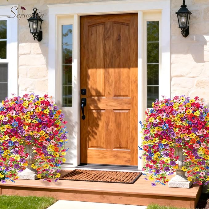 Serwalin 6PCS Artificial Hanging Flowers for Outdoors, UV Resistant Fake Hanging Plants, Realistic Weatherproof Outdoor Decor for Patio, Porch, Garden & Window (Multicolor,6PCS)